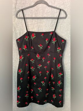NWT Anthropologie Maeve Brynne Dress in Black with Embroidered Roses, size 12